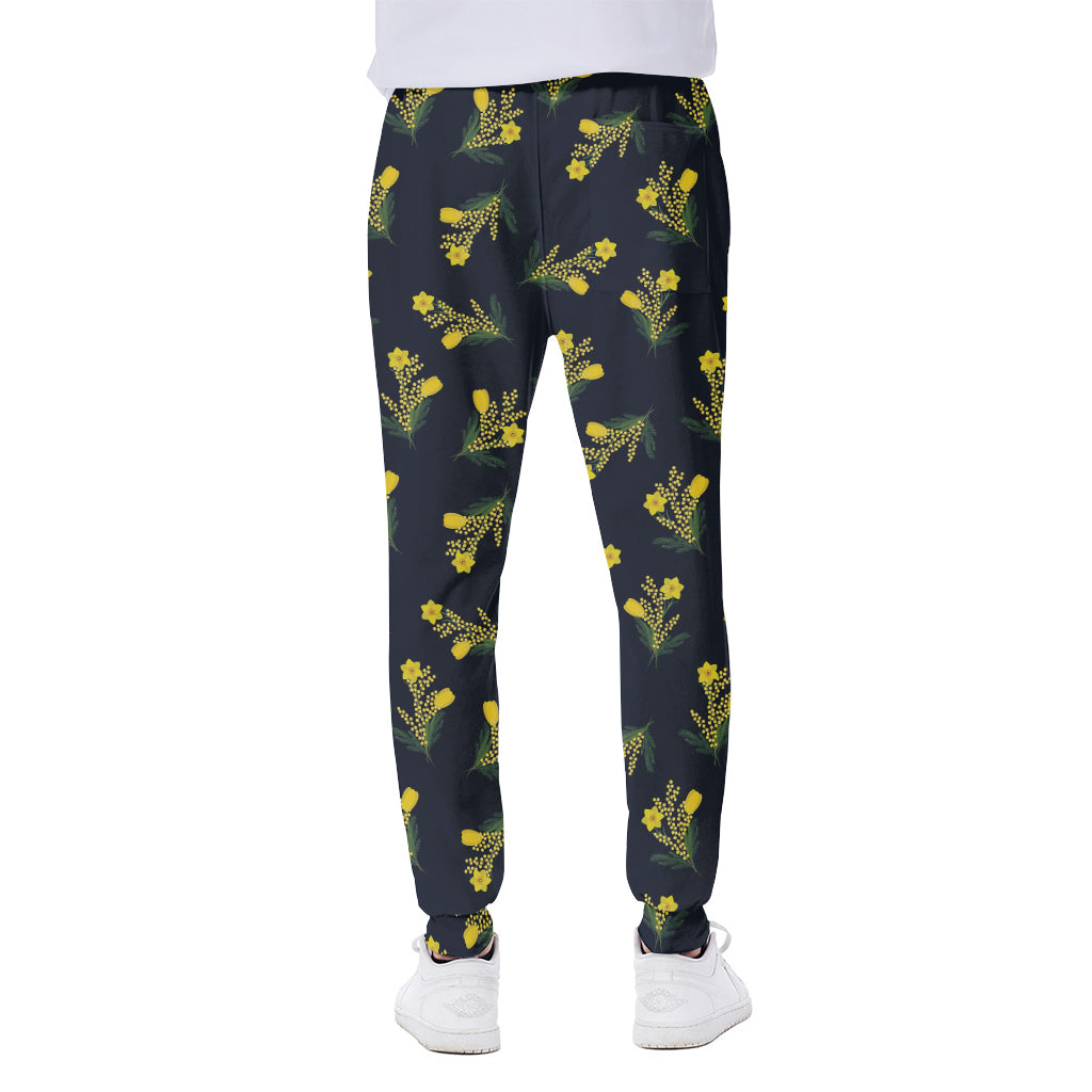 Spring Daffodil Flower Pattern Print Scuba Joggers