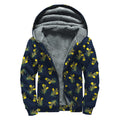 Spring Daffodil Flower Pattern Print Sherpa Lined Zip Up Hoodie