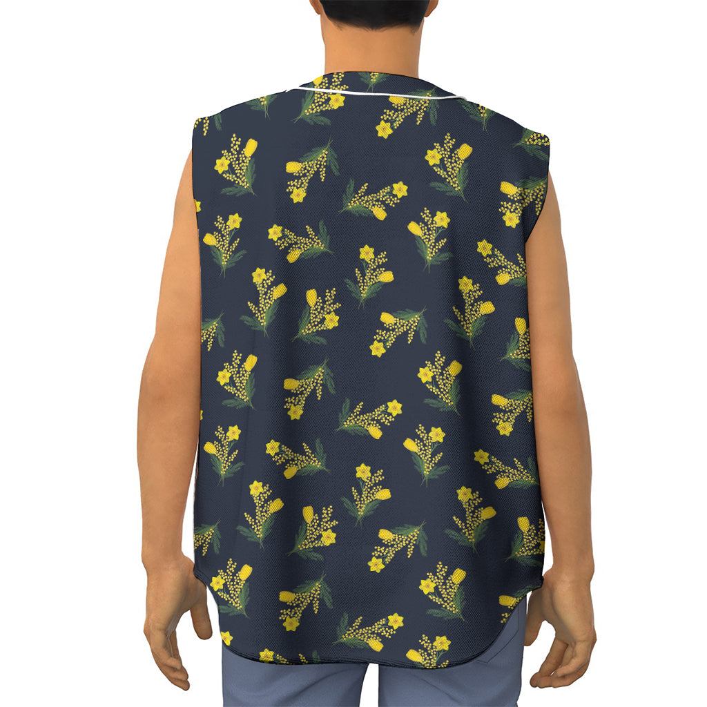 Spring Daffodil Flower Pattern Print Sleeveless Baseball Jersey