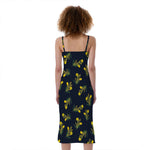 Spring Daffodil Flower Pattern Print Slim Fit Midi Cami Dress