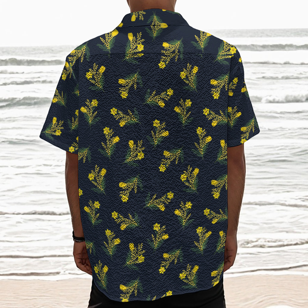 Spring Daffodil Flower Pattern Print Textured Short Sleeve Shirt