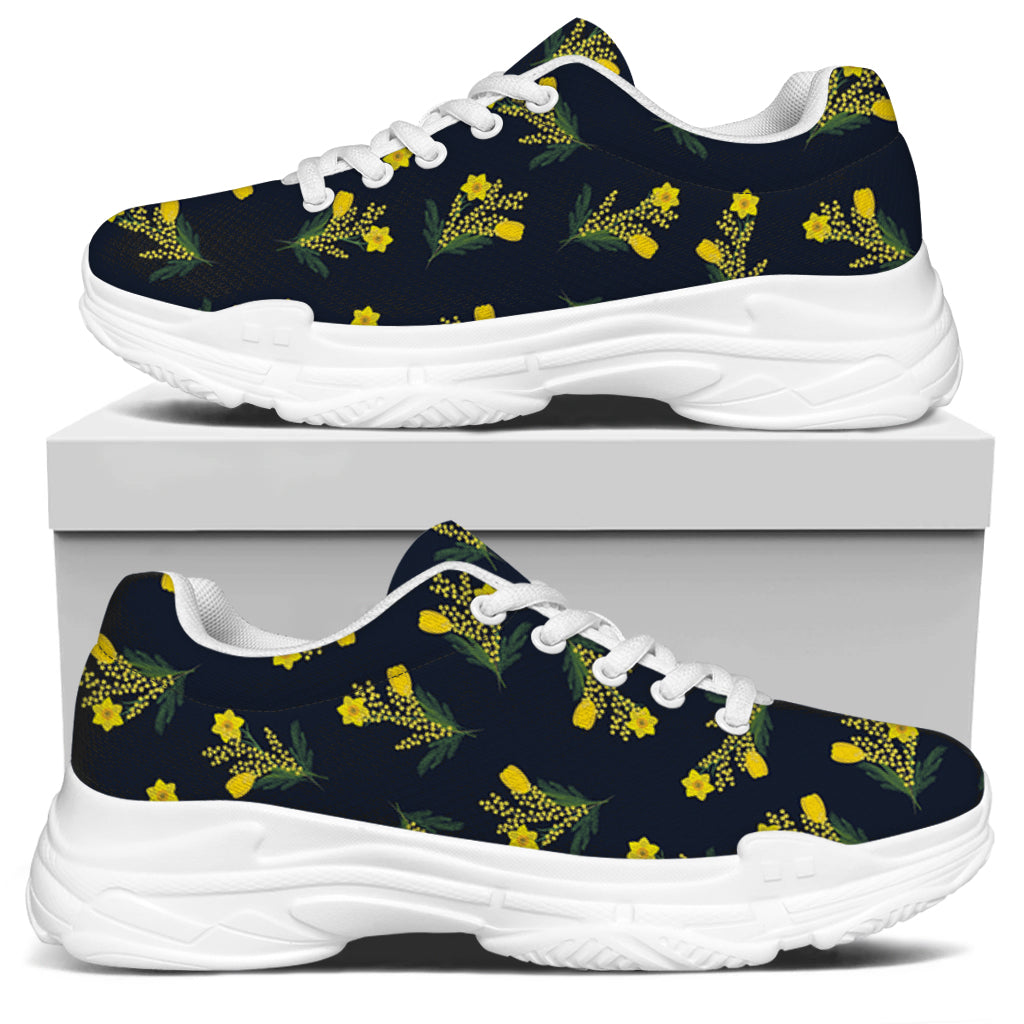 Spring Daffodil Flower Pattern Print White Chunky Shoes