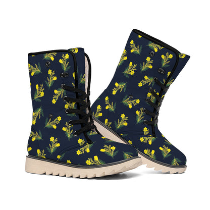 Spring Daffodil Flower Pattern Print Winter Boots