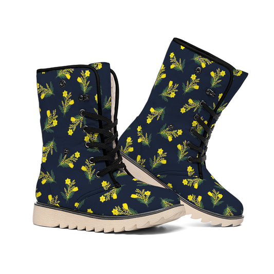 Spring Daffodil Flower Pattern Print Winter Boots