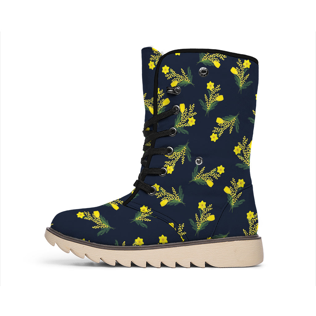 Spring Daffodil Flower Pattern Print Winter Boots
