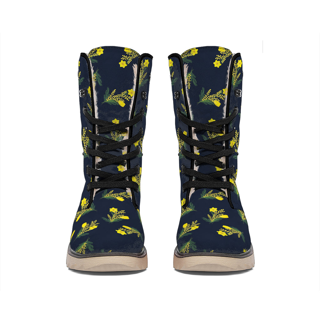 Spring Daffodil Flower Pattern Print Winter Boots