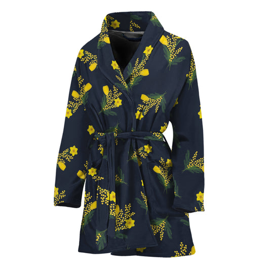 Spring Daffodil Flower Pattern Print Women's Bathrobe
