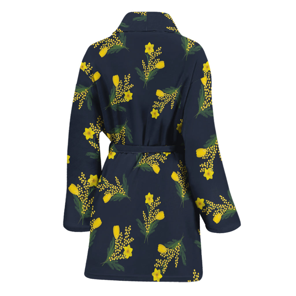 Spring Daffodil Flower Pattern Print Women's Bathrobe