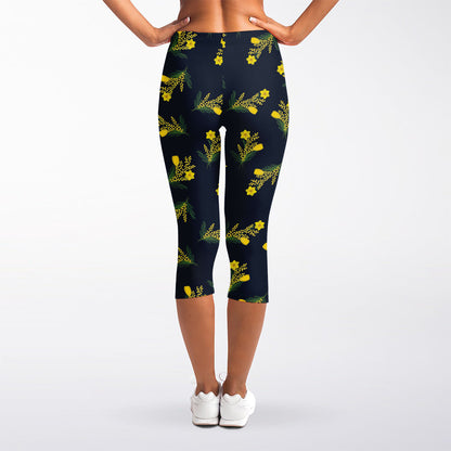 Spring Daffodil Flower Pattern Print Women's Capri Leggings