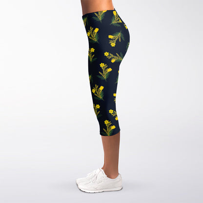 Spring Daffodil Flower Pattern Print Women's Capri Leggings