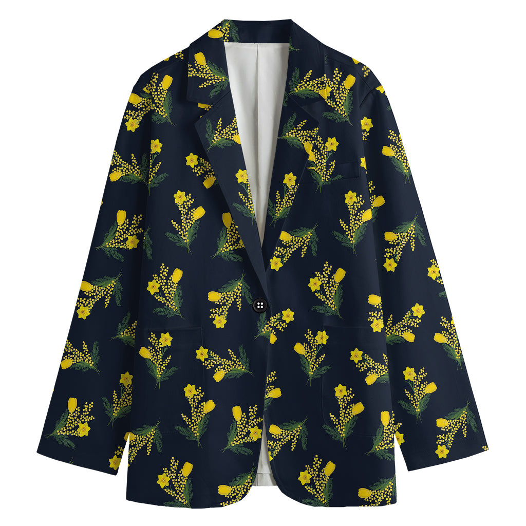 Spring Daffodil Flower Pattern Print Women's Cotton Blazer