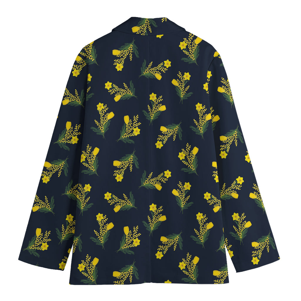 Spring Daffodil Flower Pattern Print Women's Cotton Blazer