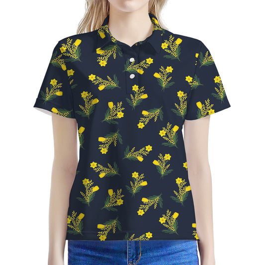 Spring Daffodil Flower Pattern Print Women's Polo Shirt