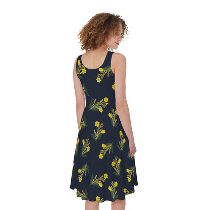 Spring Daffodil Flower Pattern Print Women's Sleeveless Dress