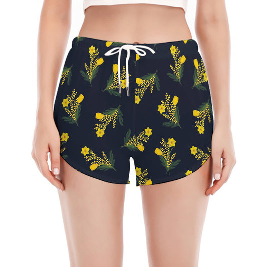 Spring Daffodil Flower Pattern Print Women's Split Running Shorts