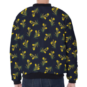 Spring Daffodil Flower Pattern Print Zip Sleeve Bomber Jacket