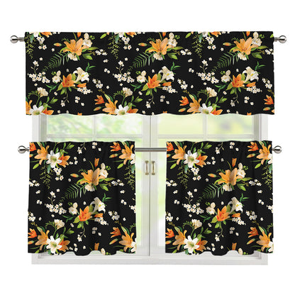 Spring Lily Flowers Pattern Print 3 Piece Kitchen Curtains