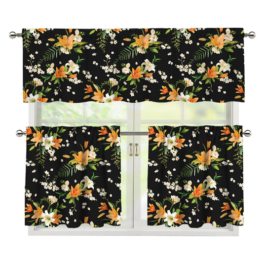 Spring Lily Flowers Pattern Print 3 Piece Kitchen Curtains
