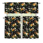 Spring Lily Flowers Pattern Print 3 Piece Kitchen Curtains