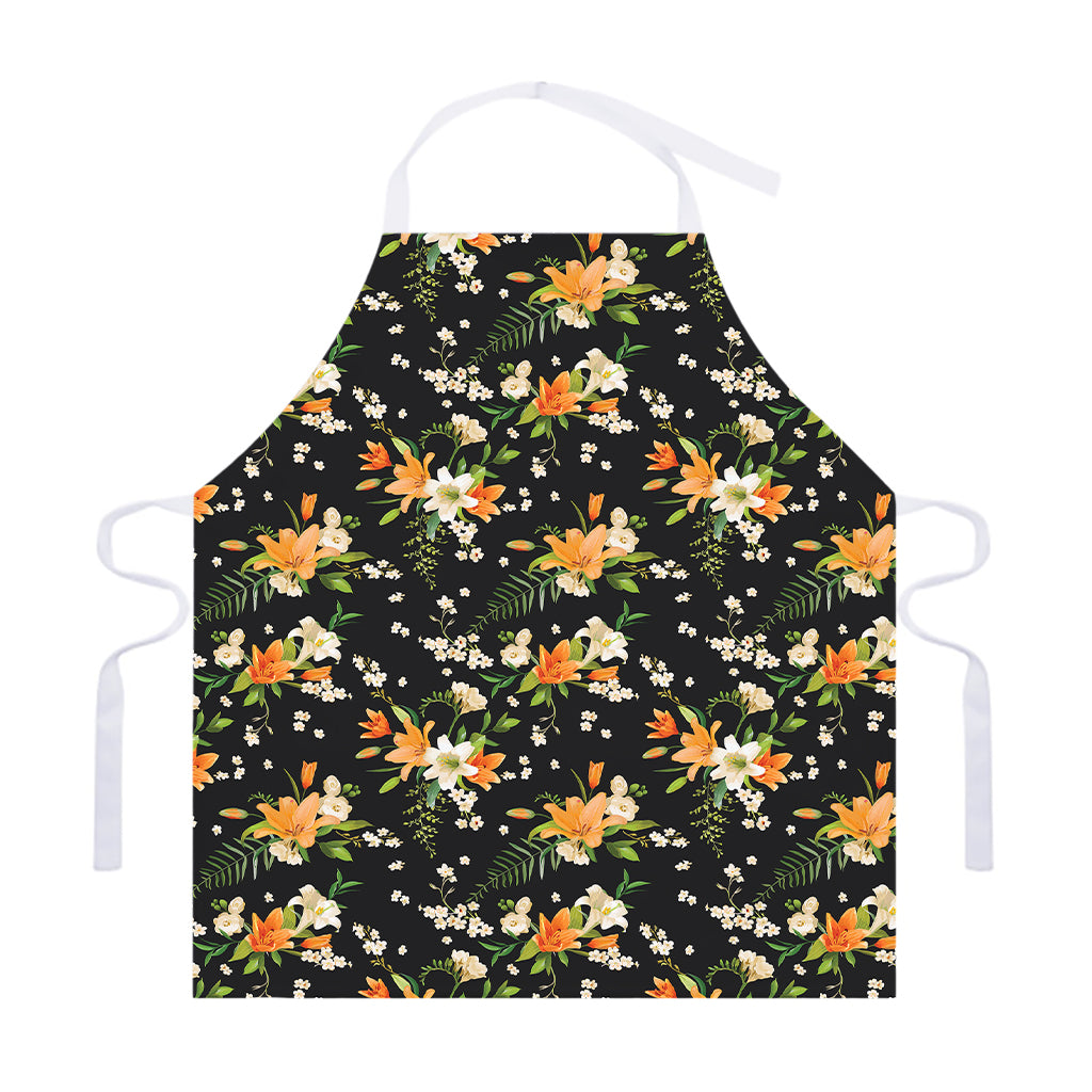 Spring Lily Flowers Pattern Print Adjustable Apron