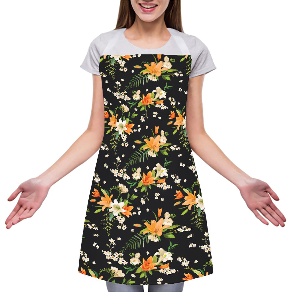 Spring Lily Flowers Pattern Print Adjustable Apron