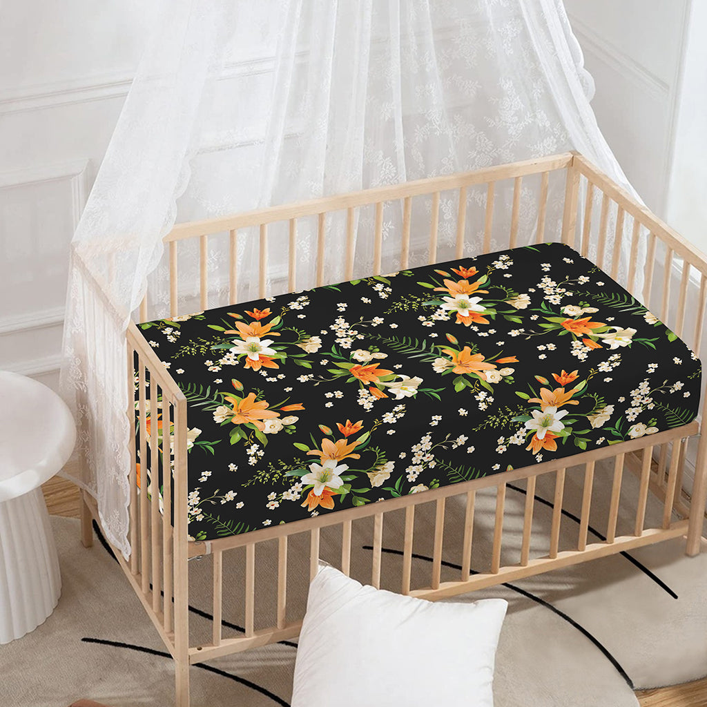 Spring Lily Flowers Pattern Print Baby Crib Sheet
