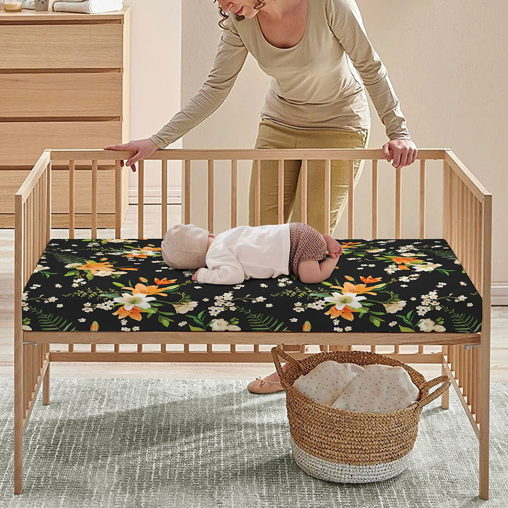 Spring Lily Flowers Pattern Print Baby Crib Sheet