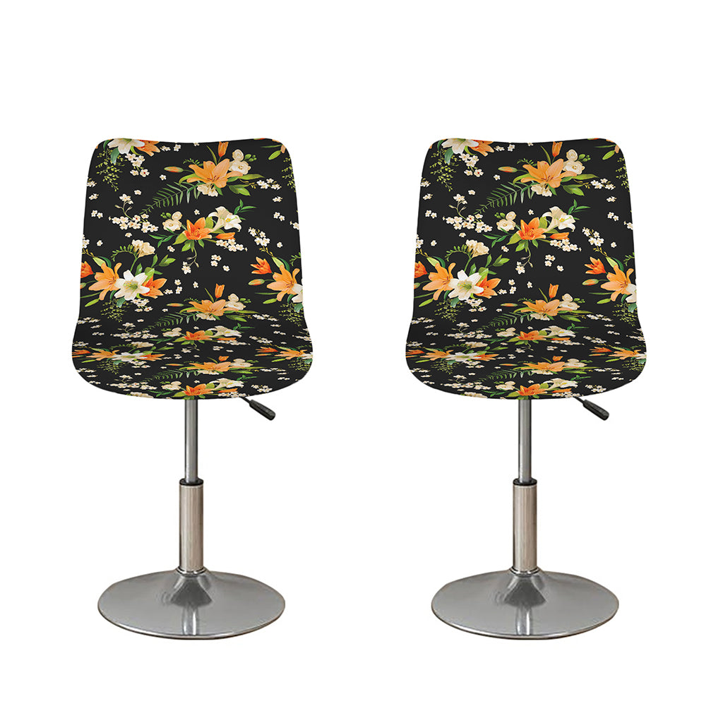 Spring Lily Flowers Pattern Print Bar Stool Covers