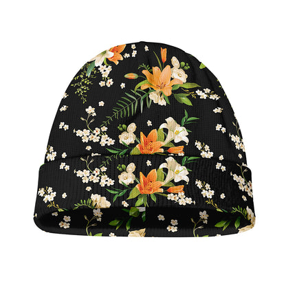 Spring Lily Flowers Pattern Print Beanie