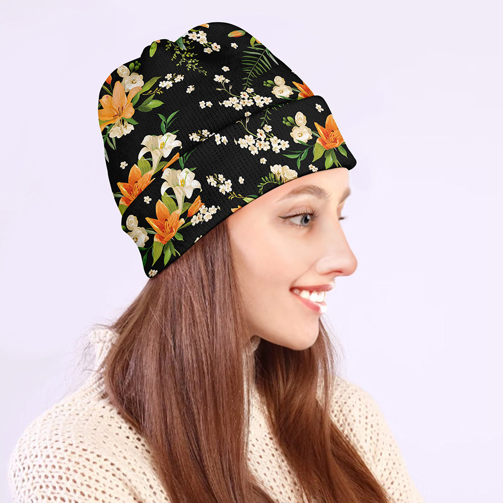 Spring Lily Flowers Pattern Print Beanie