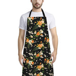 Spring Lily Flowers Pattern Print Bib Apron With Pocket
