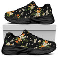 Spring Lily Flowers Pattern Print Black Chunky Shoes
