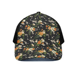 Spring Lily Flowers Pattern Print Black Mesh Trucker Cap