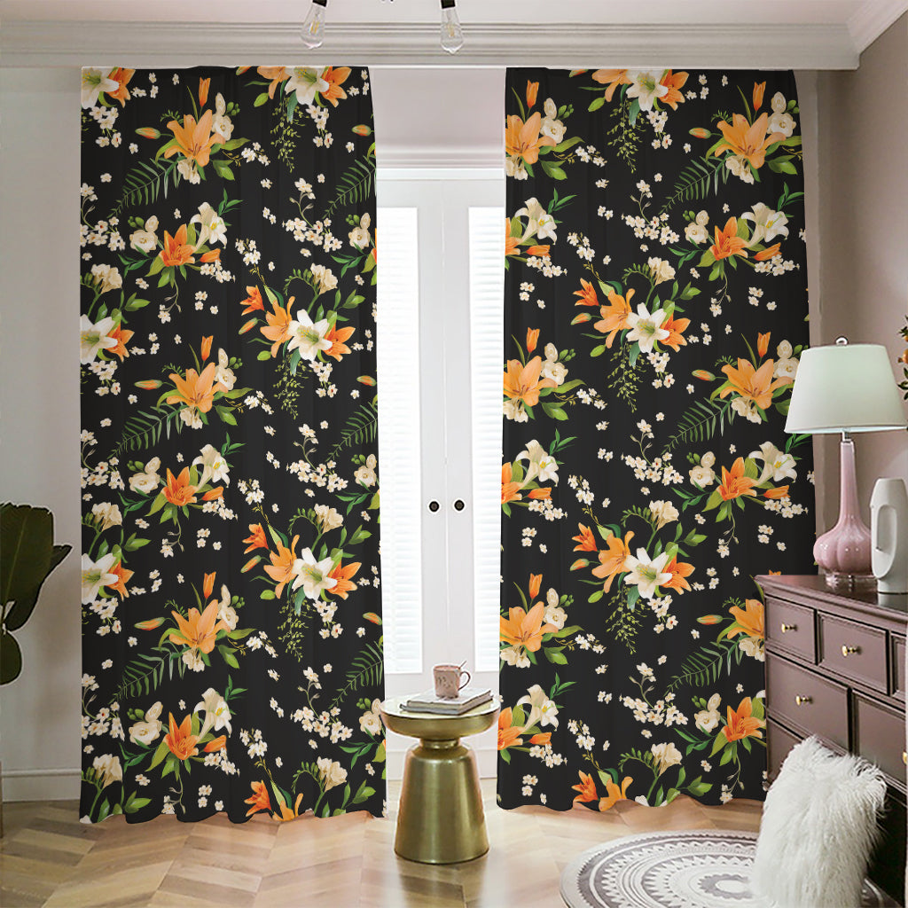 Spring Lily Flowers Pattern Print Blackout Pencil Pleat Curtains