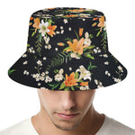 Spring Lily Flowers Pattern Print Bucket Hat