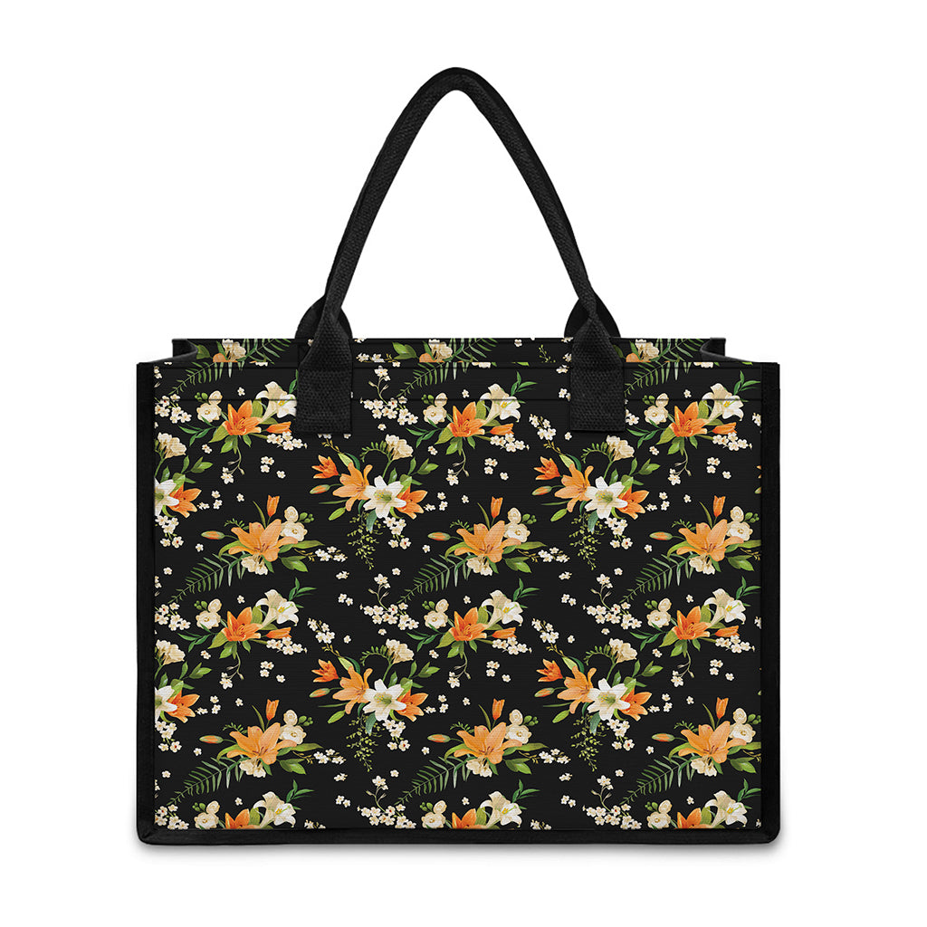 Spring Lily Flowers Pattern Print Canvas Tote Bag