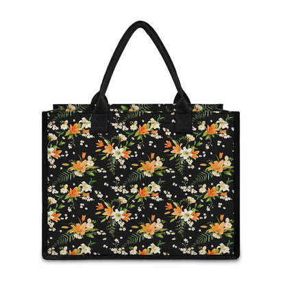 Spring Lily Flowers Pattern Print Canvas Tote Bag