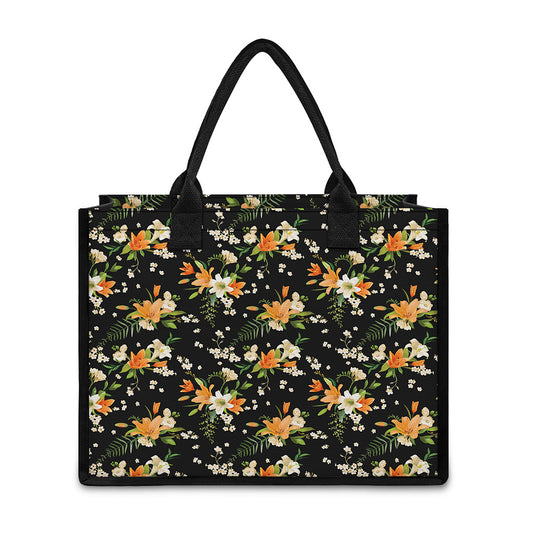 Spring Lily Flowers Pattern Print Canvas Tote Bag