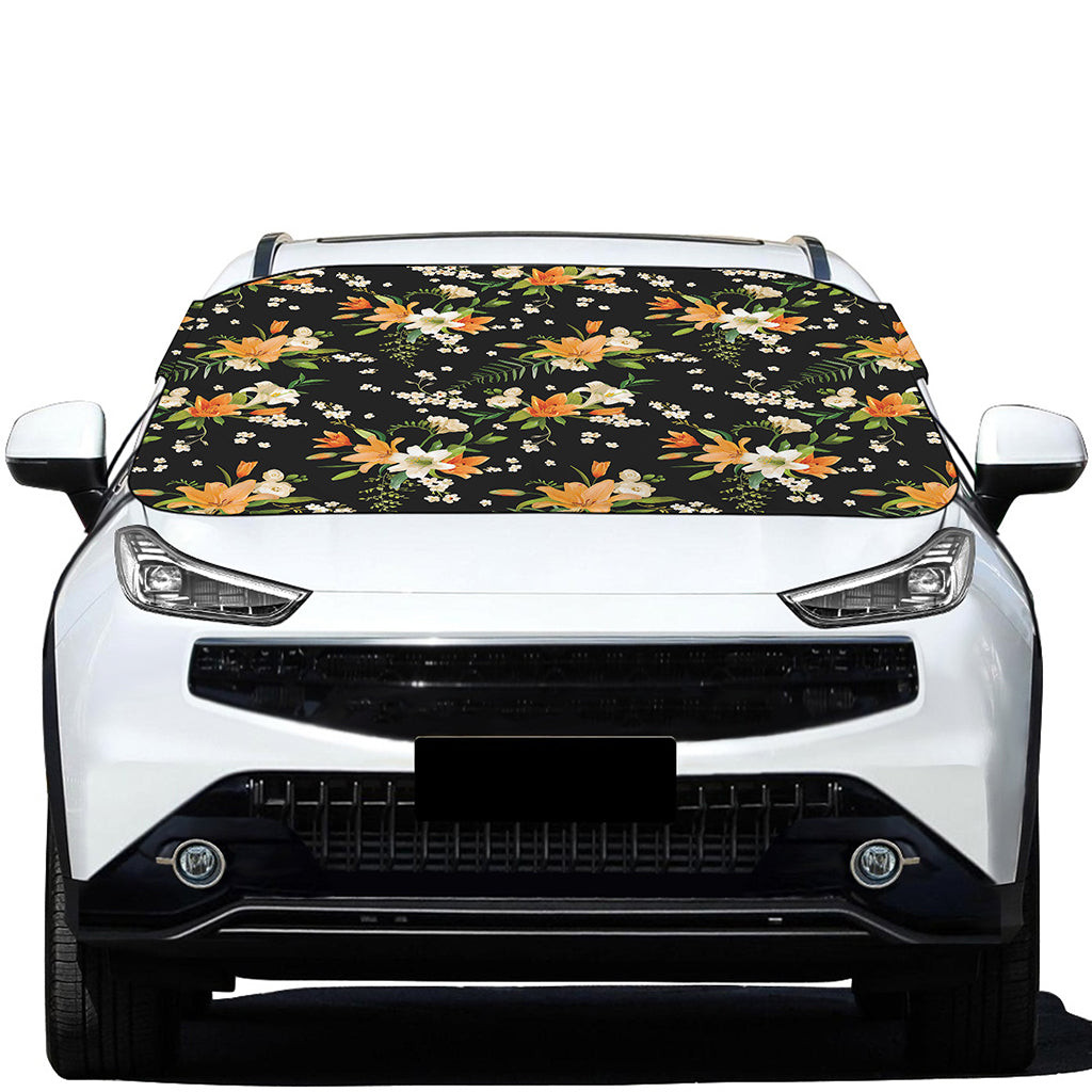 Spring Lily Flowers Pattern Print Car Windshield Snow Cover