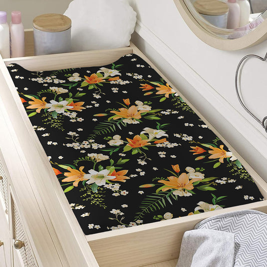 Spring Lily Flowers Pattern Print Changing Pad Cover