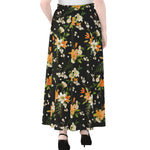 Spring Lily Flowers Pattern Print Chiffon Maxi Skirt