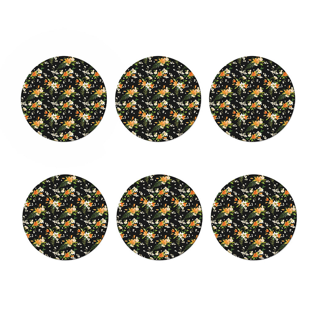Spring Lily Flowers Pattern Print Coaster Set