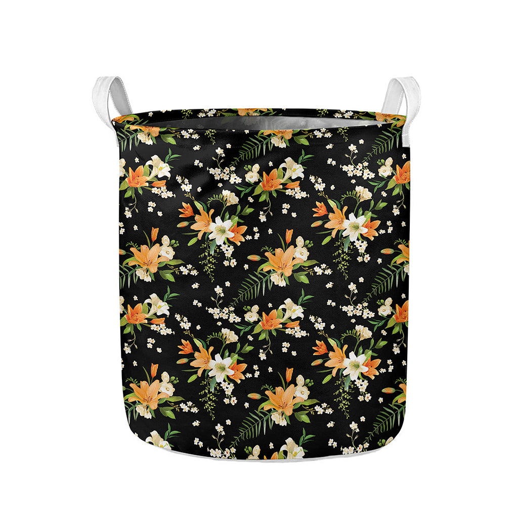Spring Lily Flowers Pattern Print Collapsible Laundry Basket