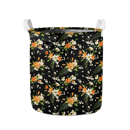 Spring Lily Flowers Pattern Print Collapsible Laundry Basket