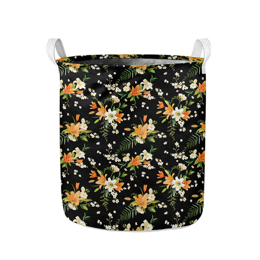 Spring Lily Flowers Pattern Print Collapsible Laundry Basket