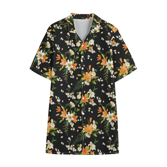 Spring Lily Flowers Pattern Print Cotton Hawaiian Shirt