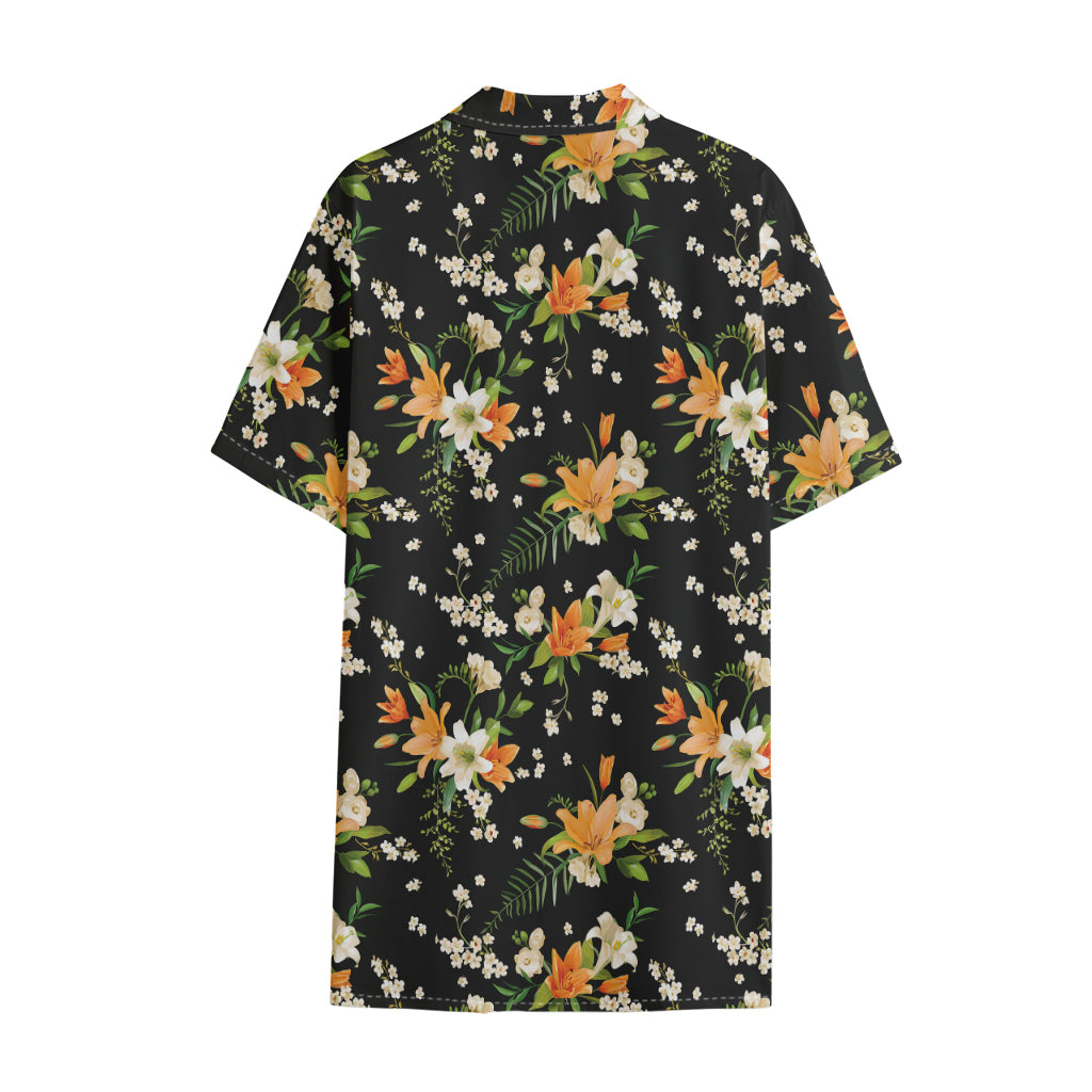 Spring Lily Flowers Pattern Print Cotton Hawaiian Shirt