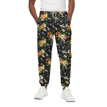 Spring Lily Flowers Pattern Print Cotton Pants