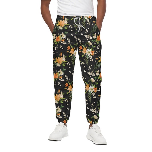 Spring Lily Flowers Pattern Print Cotton Pants