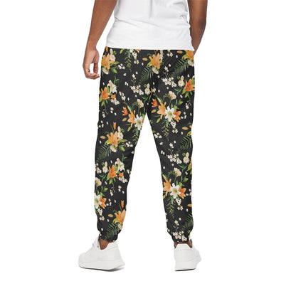Spring Lily Flowers Pattern Print Cotton Pants